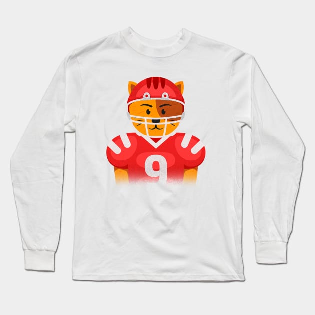 American Football Cat NFL Superbowl Red Long Sleeve T-Shirt by AbdieTees